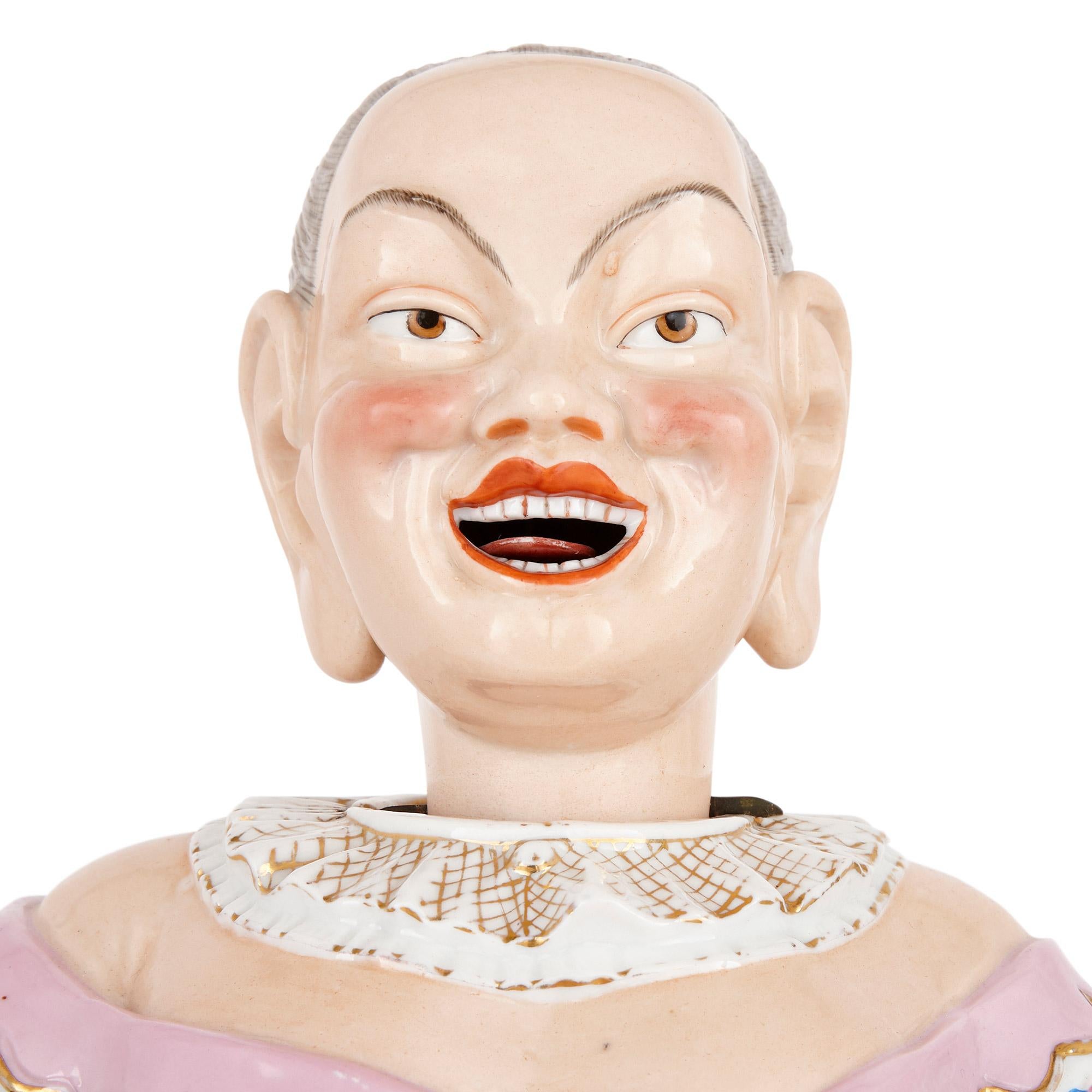 Chinoiserie Pair of Porcelain Nodding Head Figurines by Ernst Bohne Söhne