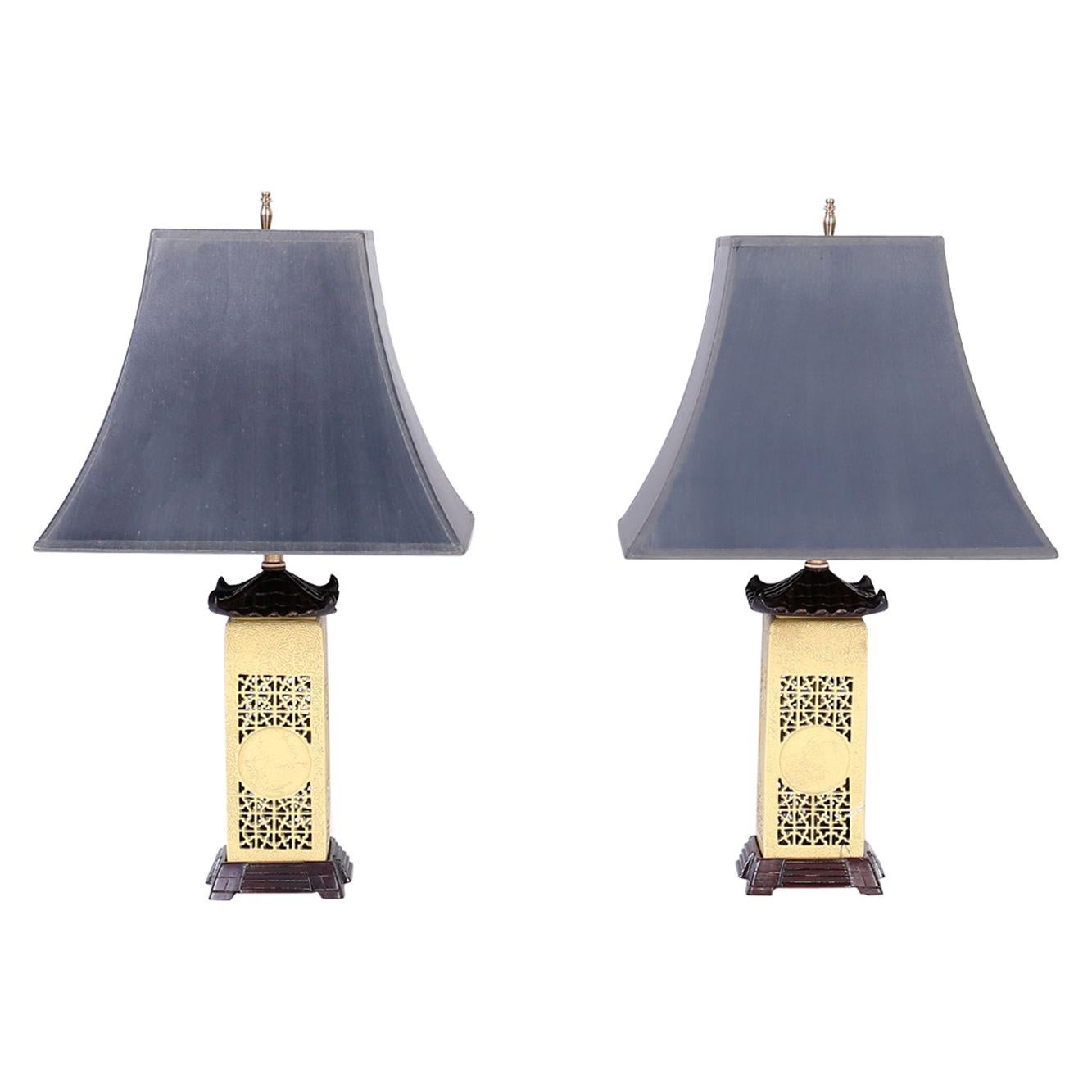 Pair of Porcelain Pagoda Table Lamps