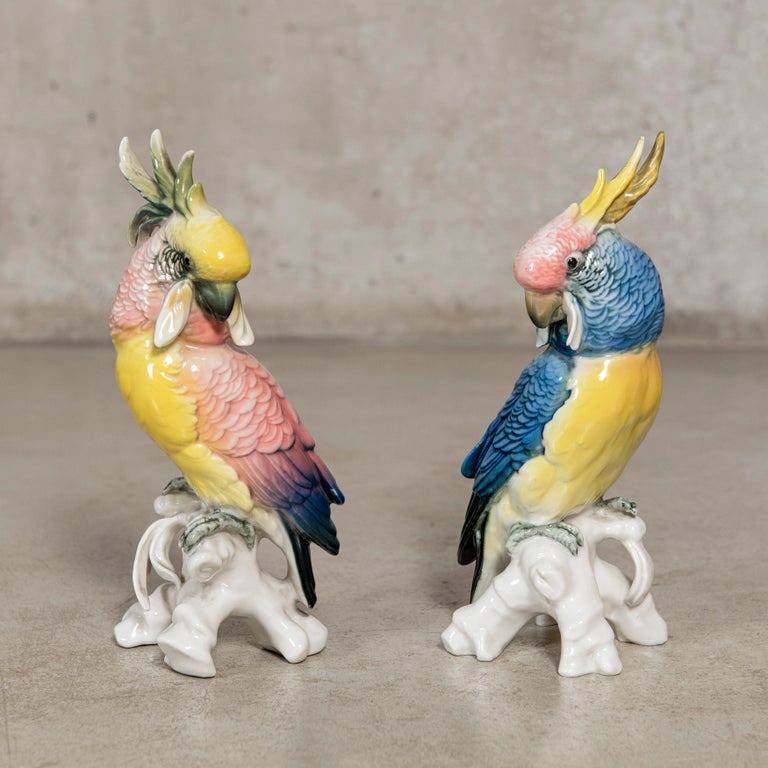 Pair of porcelain parrots by Karl Ens, Germany, late 19th century.