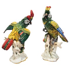 Pair of Porcelain Parrots / Cockatoos, Meissen Style, Germany, c. 1920