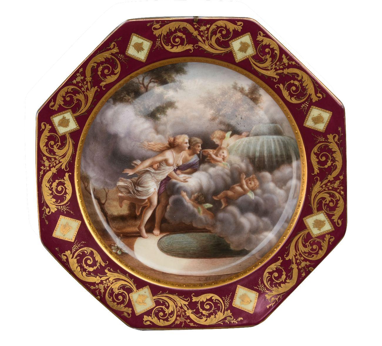 Pair of Vienna manufacture porcelain plates with mythological scene decoration 