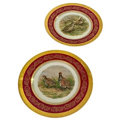 Vintage Pair of Porcelain Plates, in Ceramic with Animals Decor Pattern, France 1960