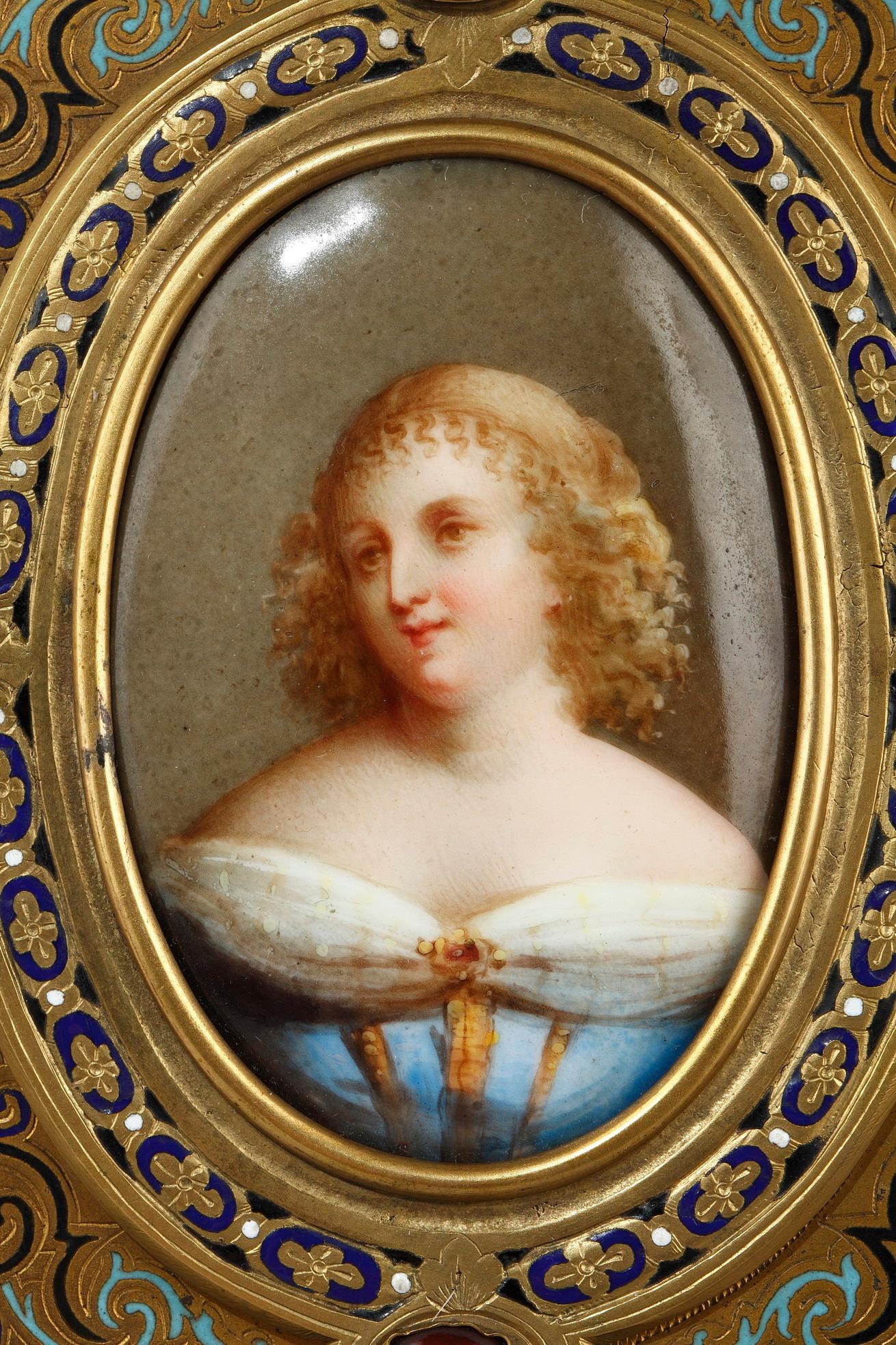 Pair of Porcelain Portrait, 19th Century Gilded Bronze Frame Signed A.Giroux For Sale 4