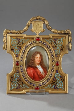 Pair of Porcelain Portrait, 19th Century Gilded Bronze Frame Signed A.Giroux