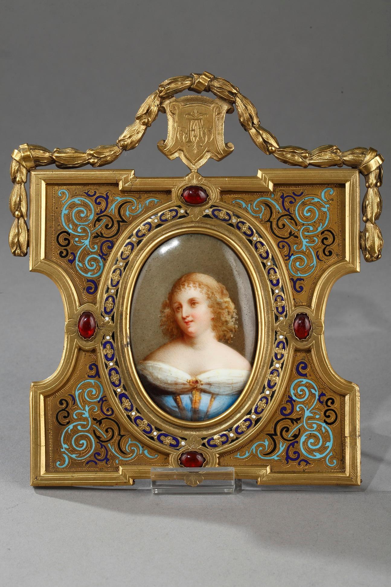 Pair of Porcelain Portrait, 19th Century Gilded Bronze Frame Signed A.Giroux For Sale 3