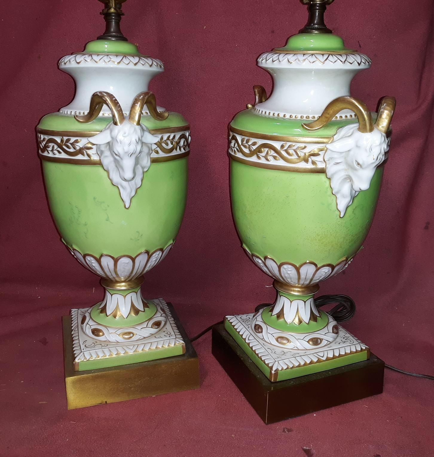 Pair of Porcelain Rams Head Lamps 1