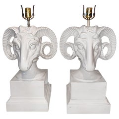 Pair of Porcelain Rams' Heads Table Lamps
