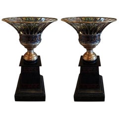 Pair of Reticulated Brass Urns on Bases by Maitland Smith, 20th Century