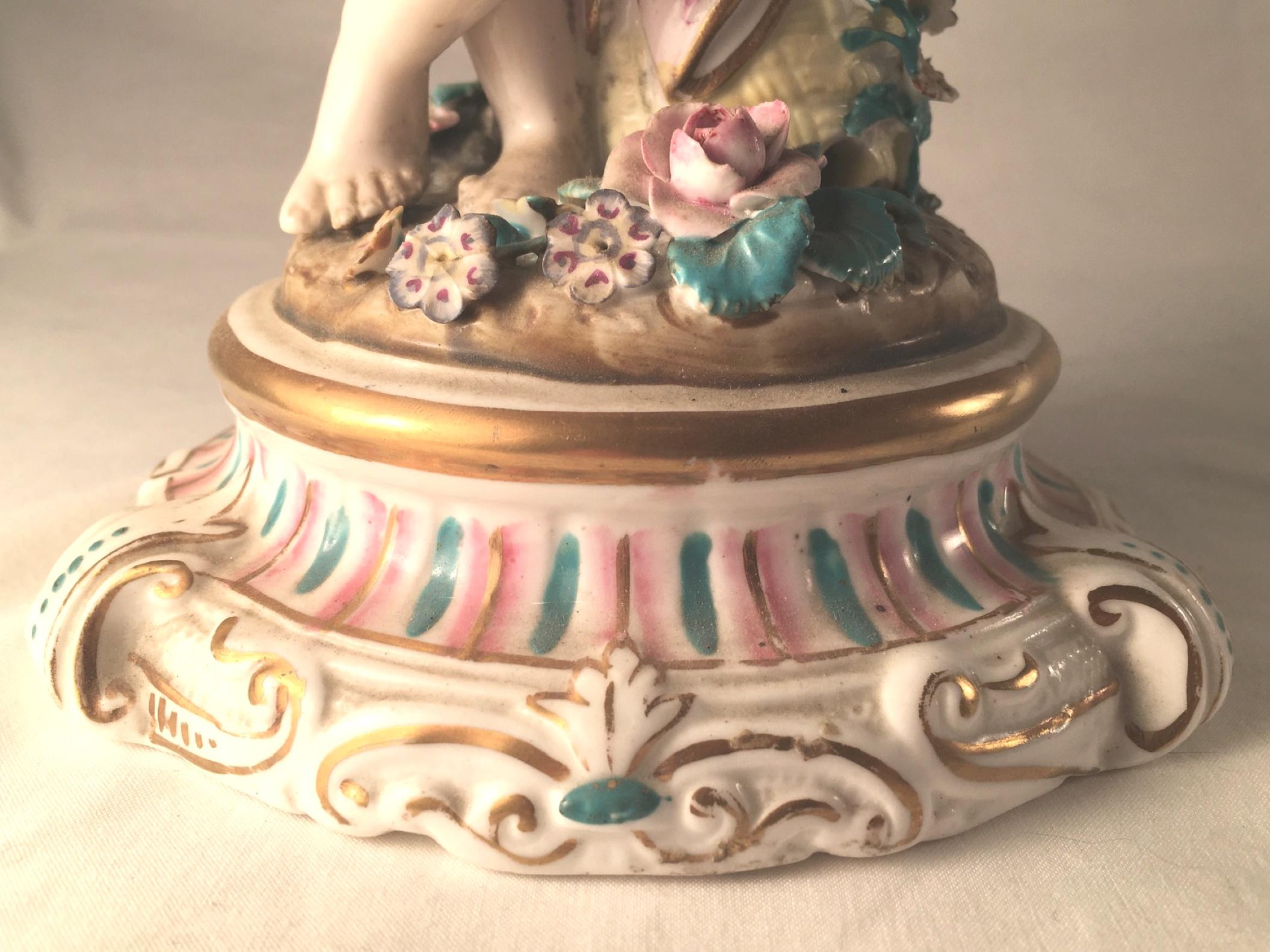 Pair of Porcelain Rococo Style Figural Candlesticks, ca. 1850 For Sale 5