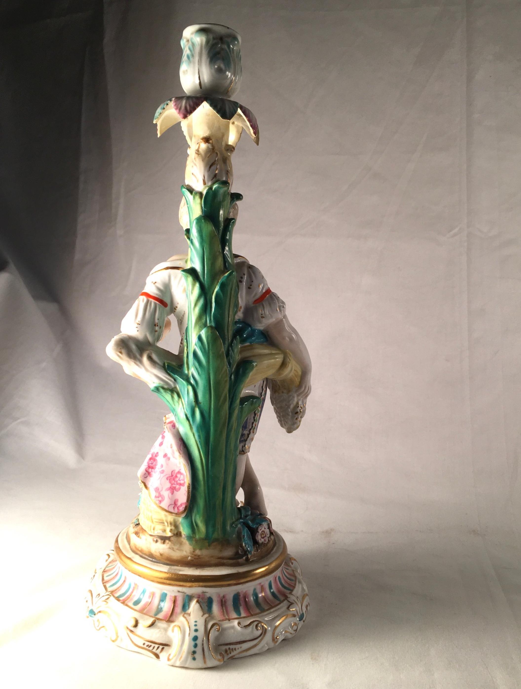 Pair of Porcelain Rococo Style Figural Candlesticks, ca. 1850 For Sale 2