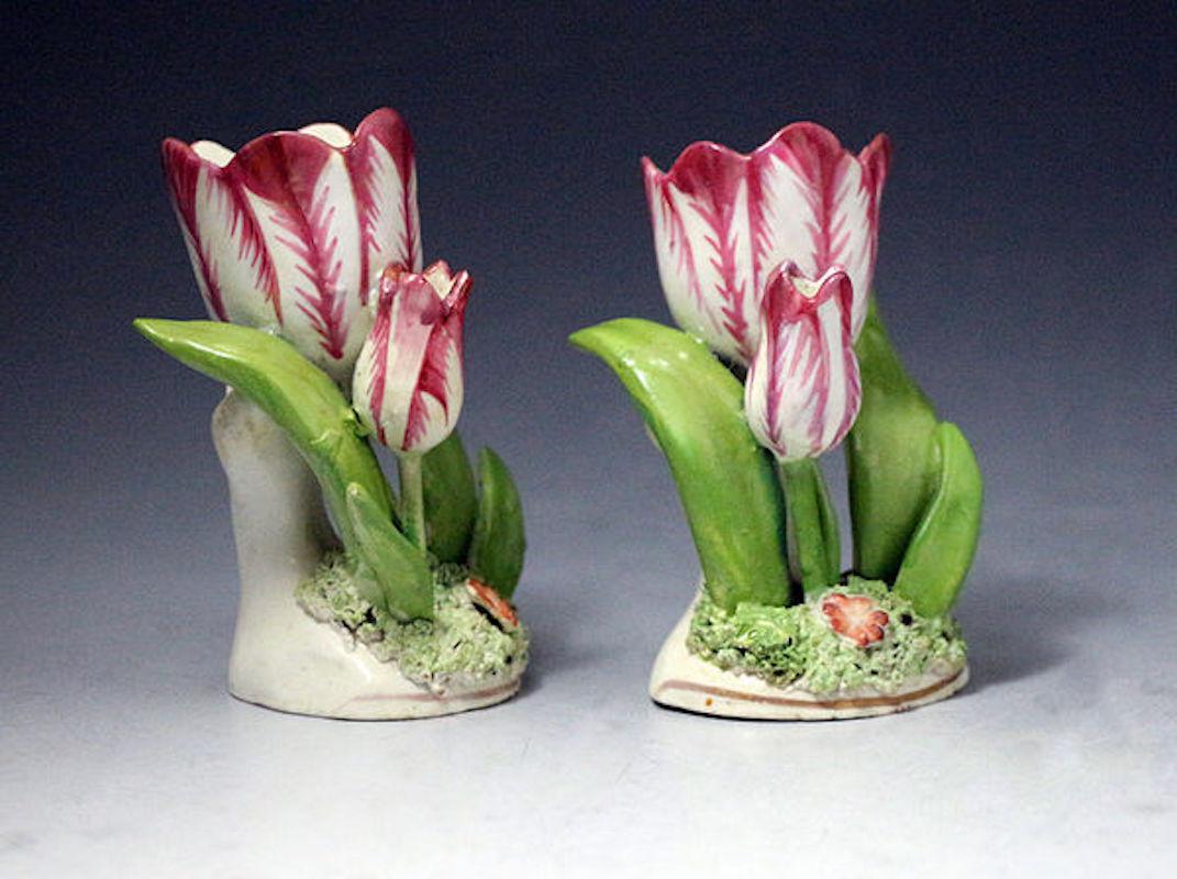 English Pair of Porcelain Staffordshire Tulip Ornaments, circa 1835