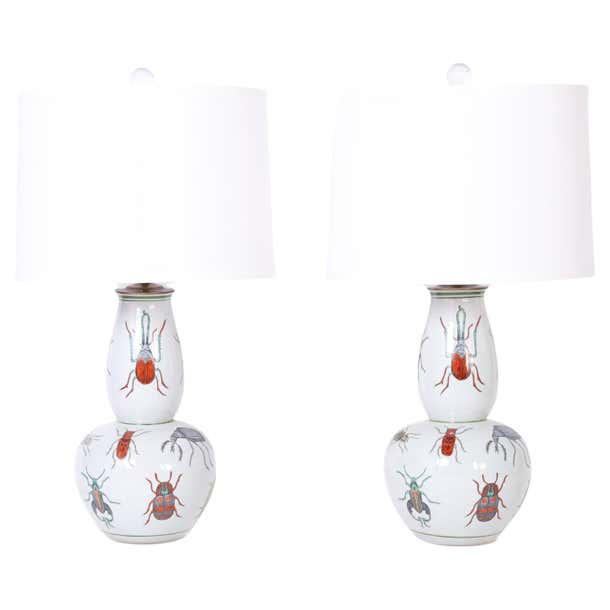 Light Table Insects Pair of Porcelain Table Lamps Decorated with Insects For Sale at ...