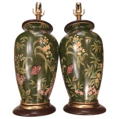 Retro Pair of Porcelain Table Lamps