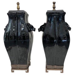 Pareja de lámparas de mesa de porcelana