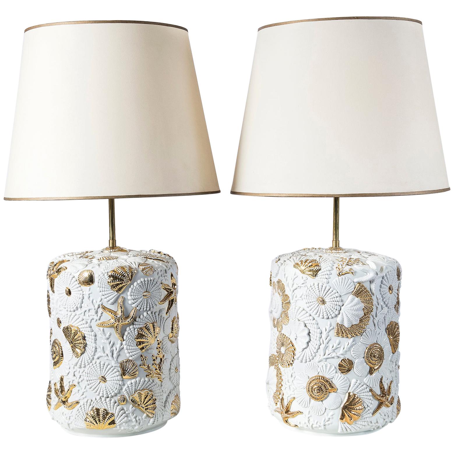 Pair of Porcelain Table Lamps, Porcellane San Marco Manufacture, Italy For Sale