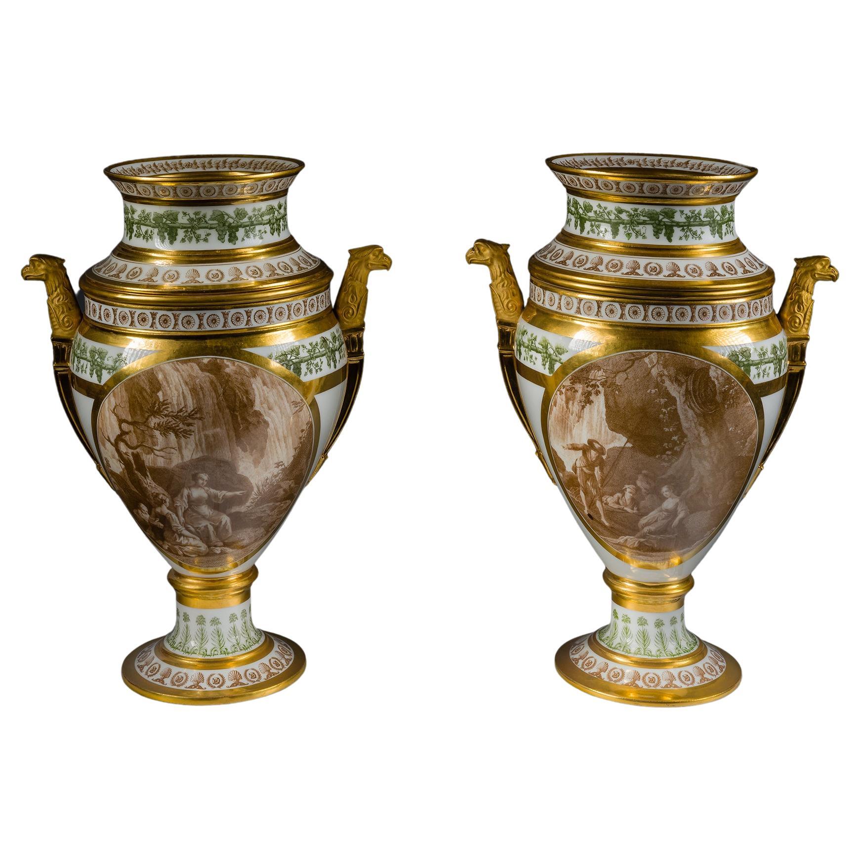 Pair of Porcelain Urn Form Fruit Coolers with Covers and Liners For Sale