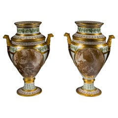 Pair of Porcelain Urn Form Fruit Coolers with Covers and Liners