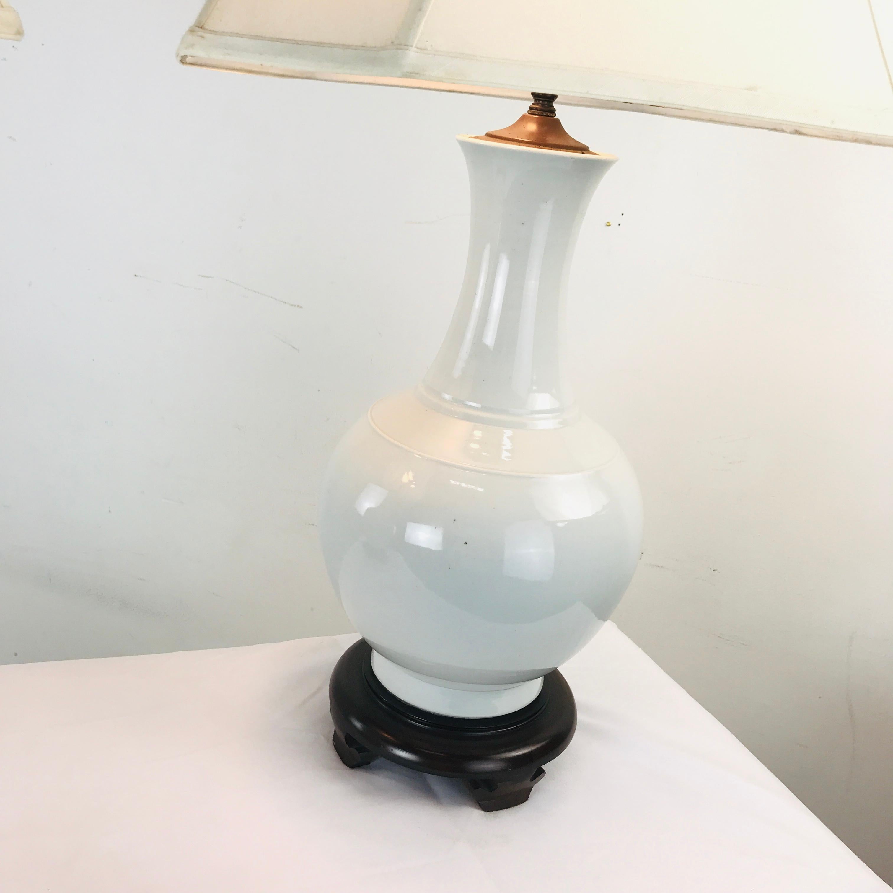 White glassed lamps with pearlescent glaze.