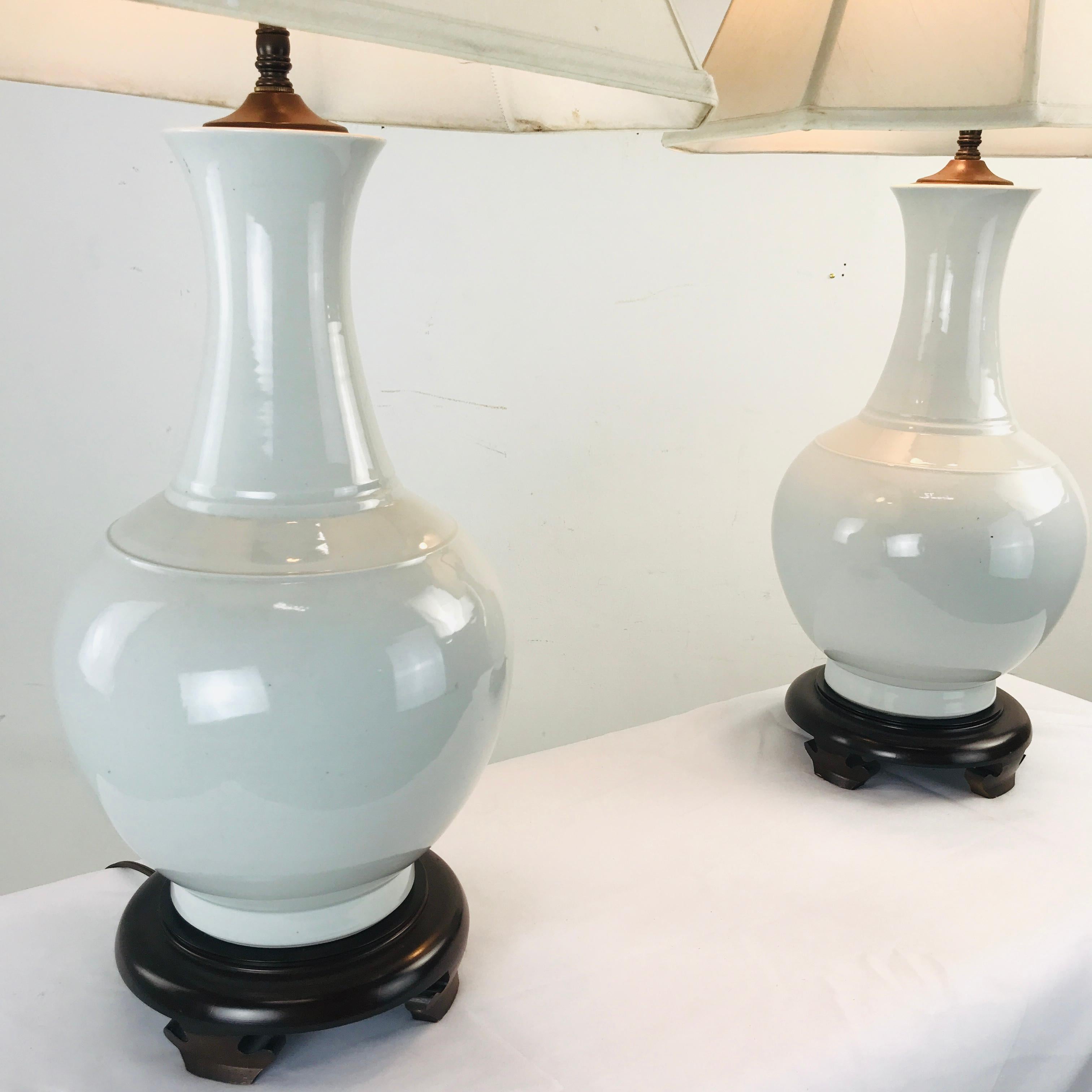 American Pair of Porcelain Vase Lamps For Sale