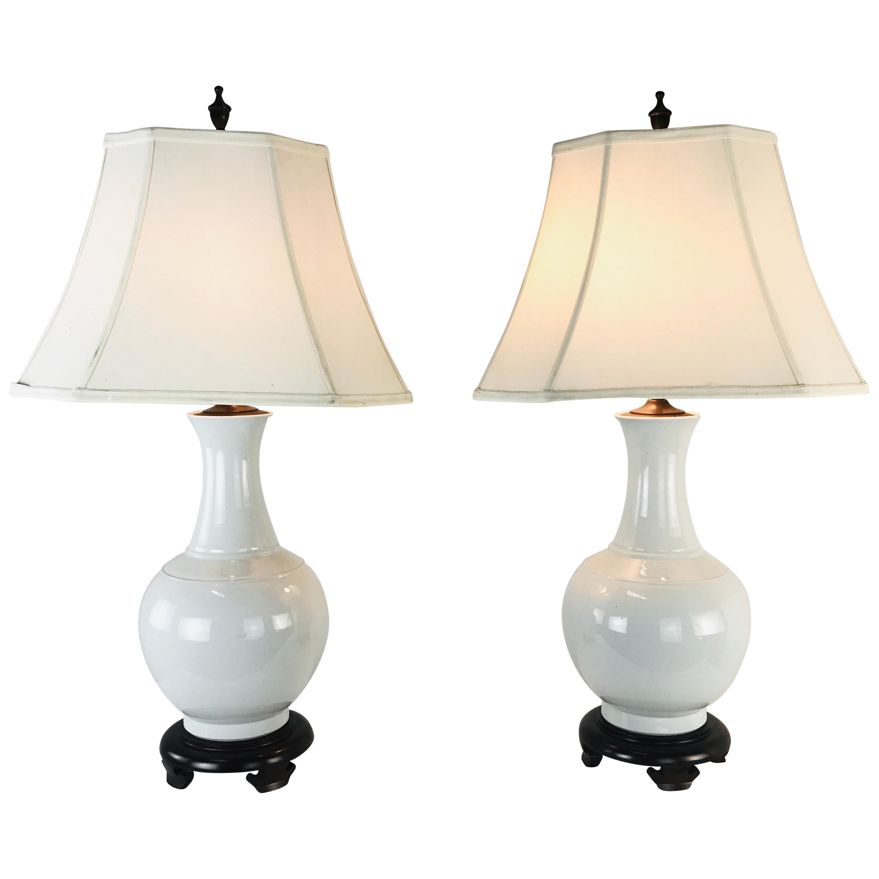 Pair of Porcelain Vase Lamps For Sale