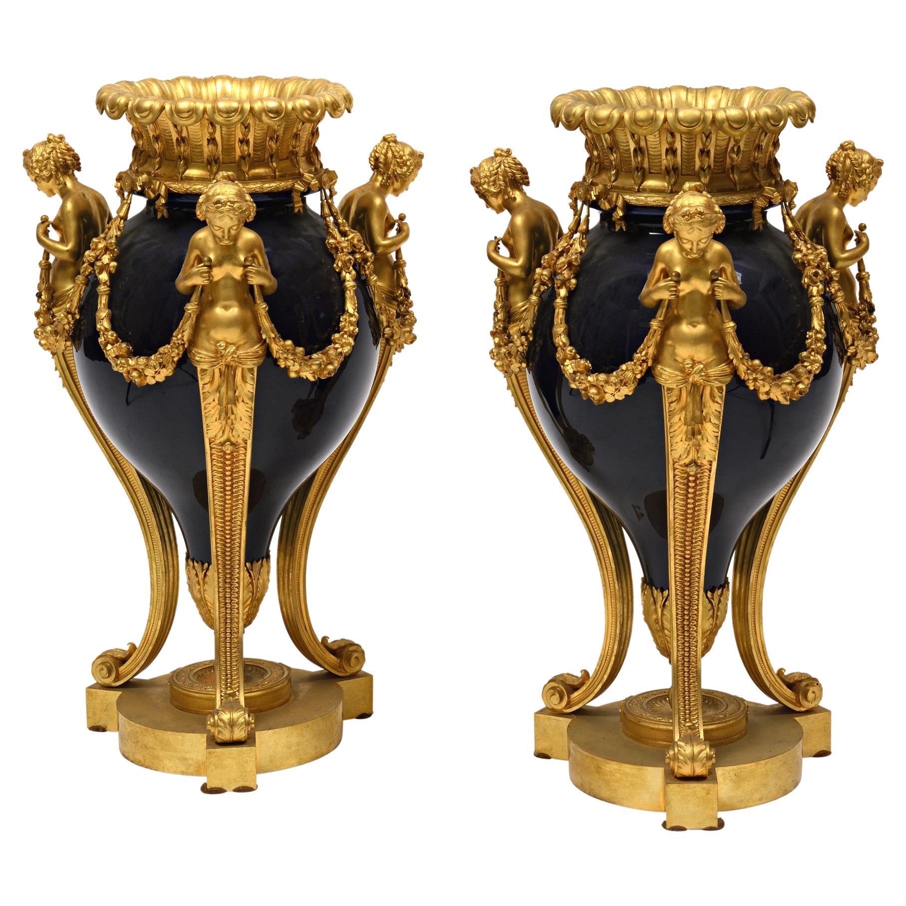 Porzellanvase aus Goldbronze und Bronze, Paar im Angebot