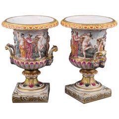 Vintage Pair of Porcelain Vases, Capodimonte Style, 19th-20th Century