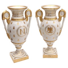 Pair of Porcelain Vases Empire Old Paris Napoleon Imperial Eagle