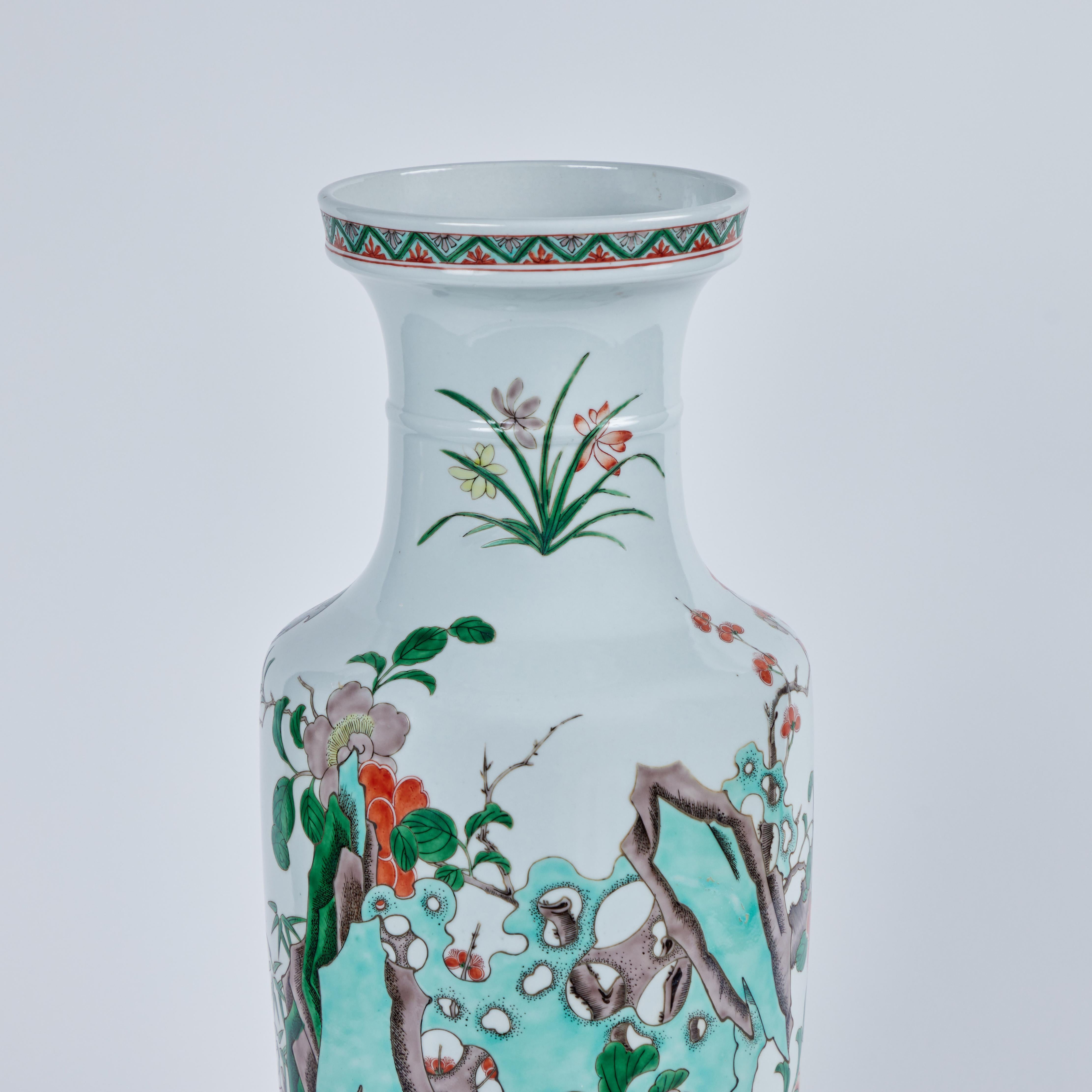 Hand-Painted Pair of Tobacco Leaf Porcelain Vases For Sale