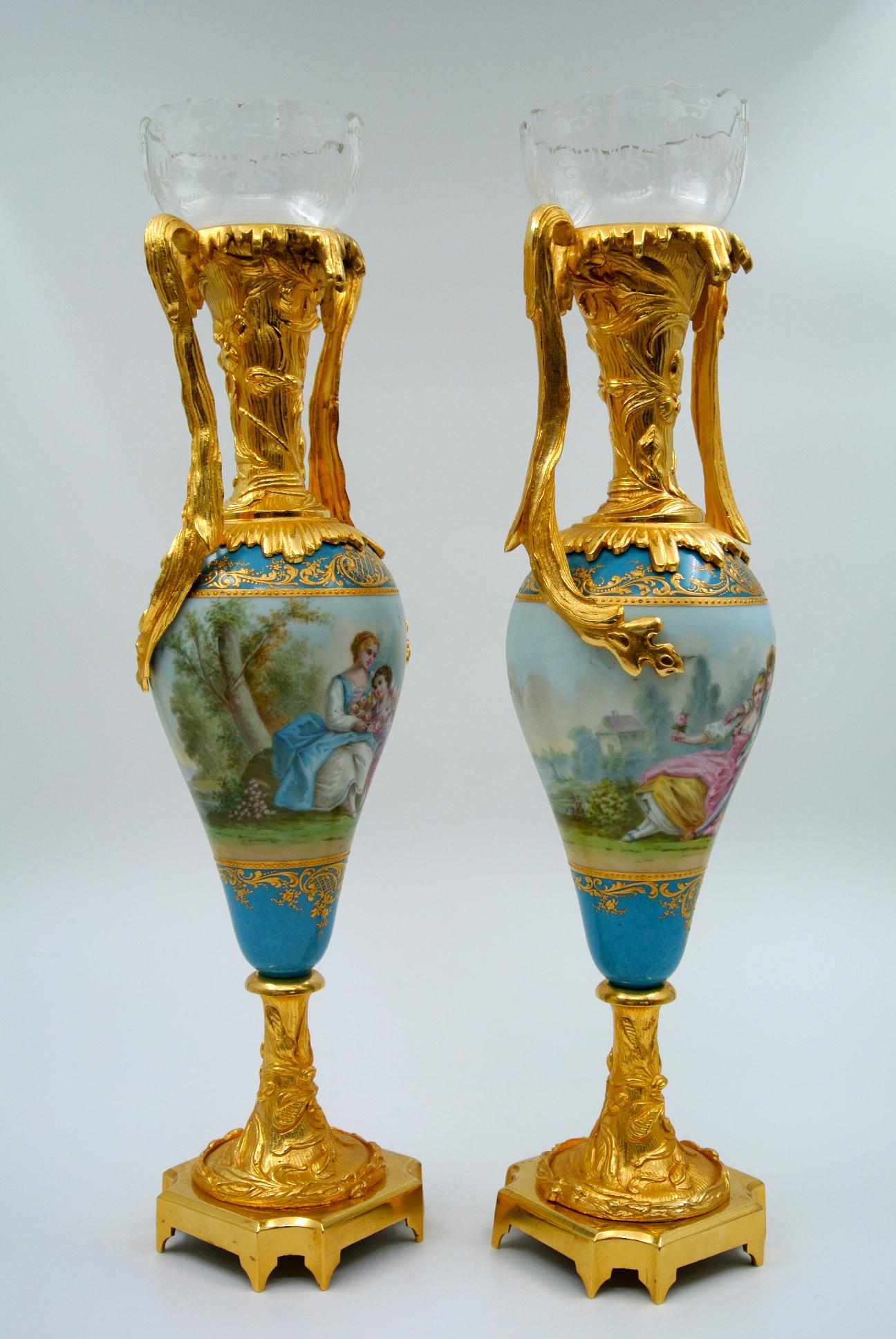 Pair of Porcelain Vases, Gilded Bronze and Crystal 4