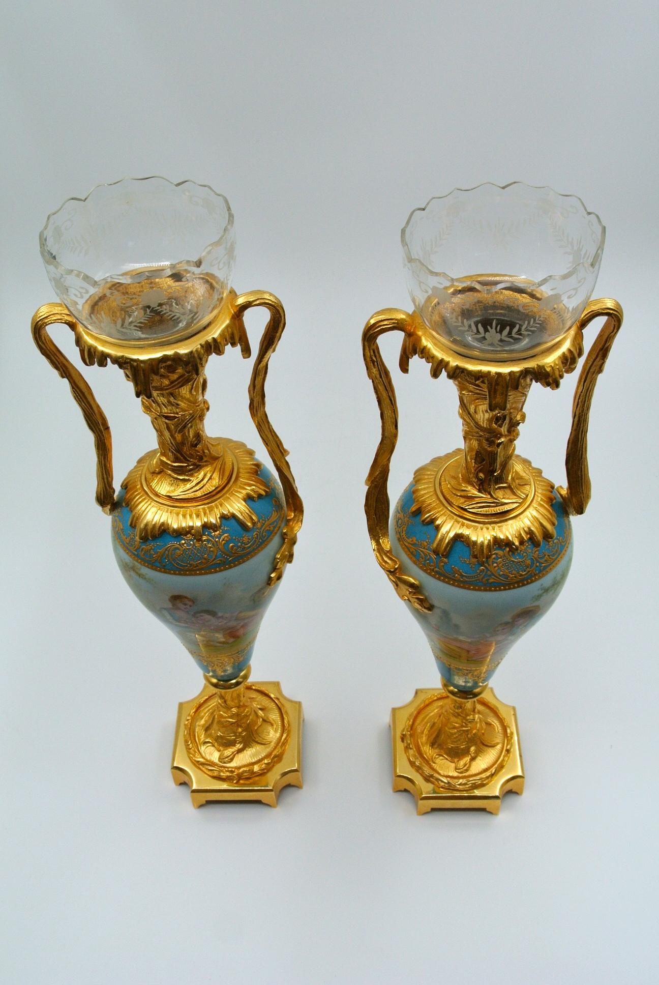 Pair of Porcelain Vases, Gilded Bronze and Crystal 7