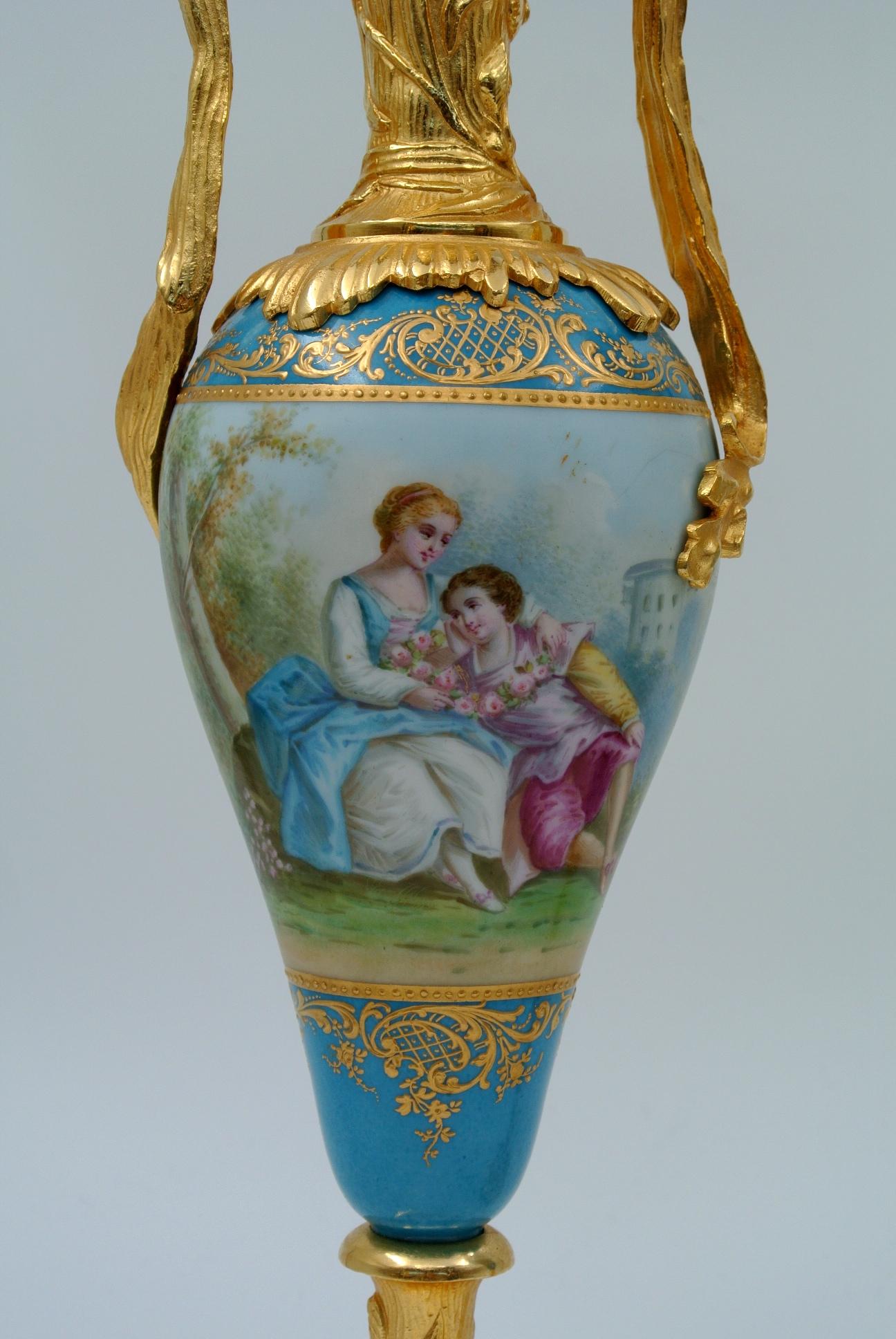 Napoleon III Pair of Porcelain Vases, Gilded Bronze and Crystal