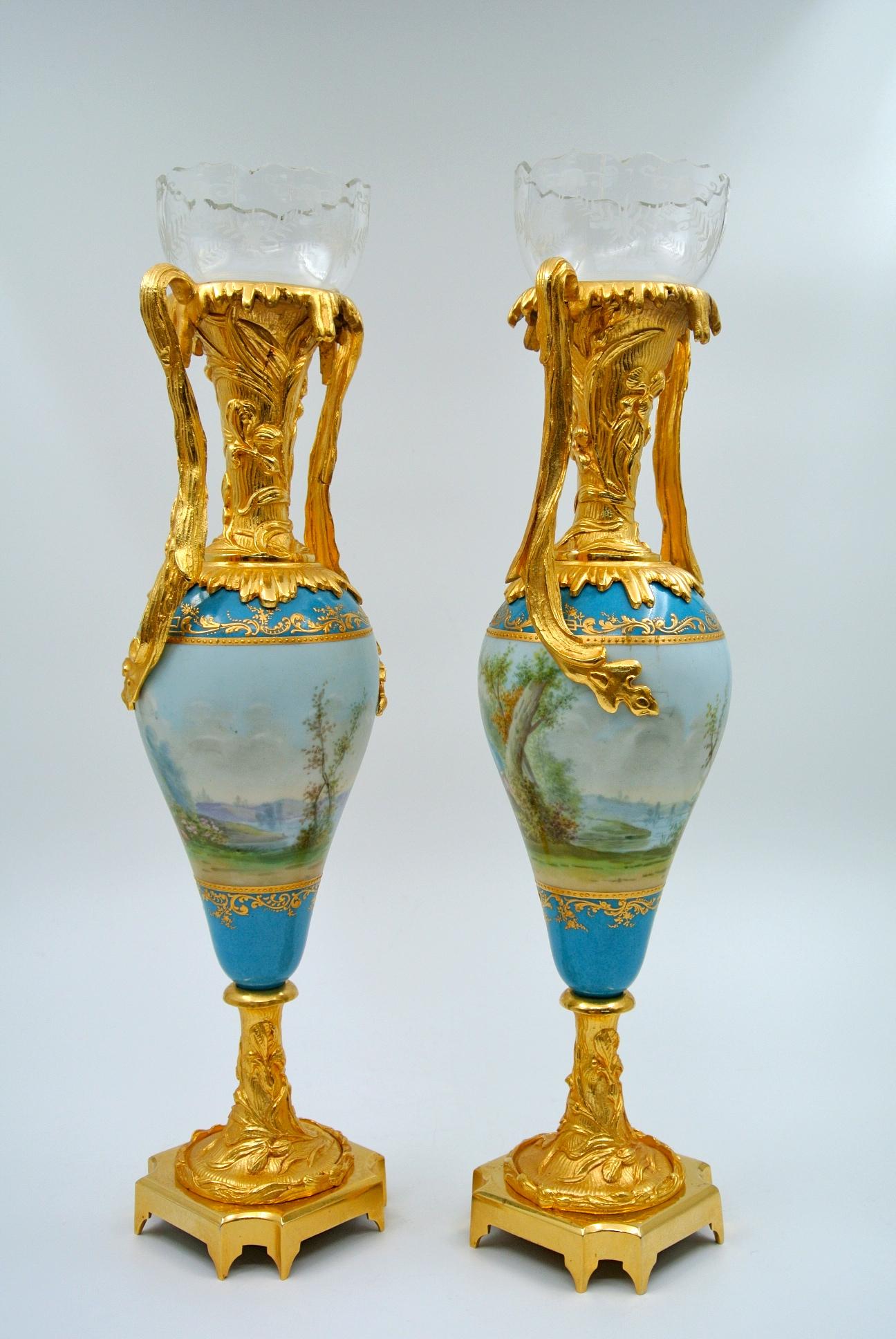 Pair of Porcelain Vases, Gilded Bronze and Crystal 1