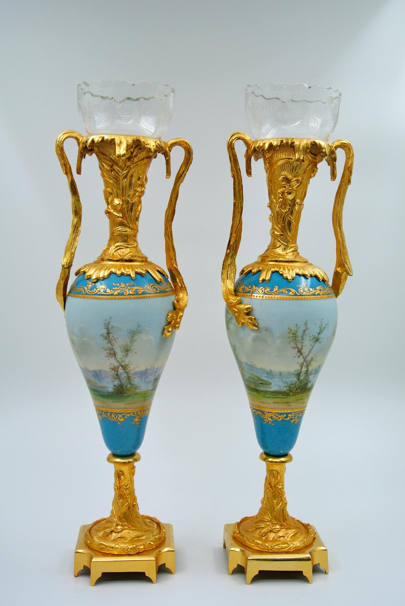 Pair of Porcelain Vases, Gilded Bronze and Crystal 2