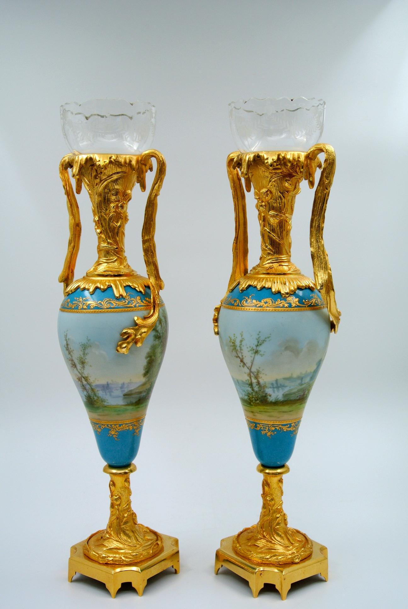 Pair of Porcelain Vases, Gilded Bronze and Crystal 3