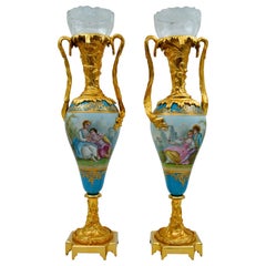 Pair of Porcelain Vases, Gilded Bronze and Crystal