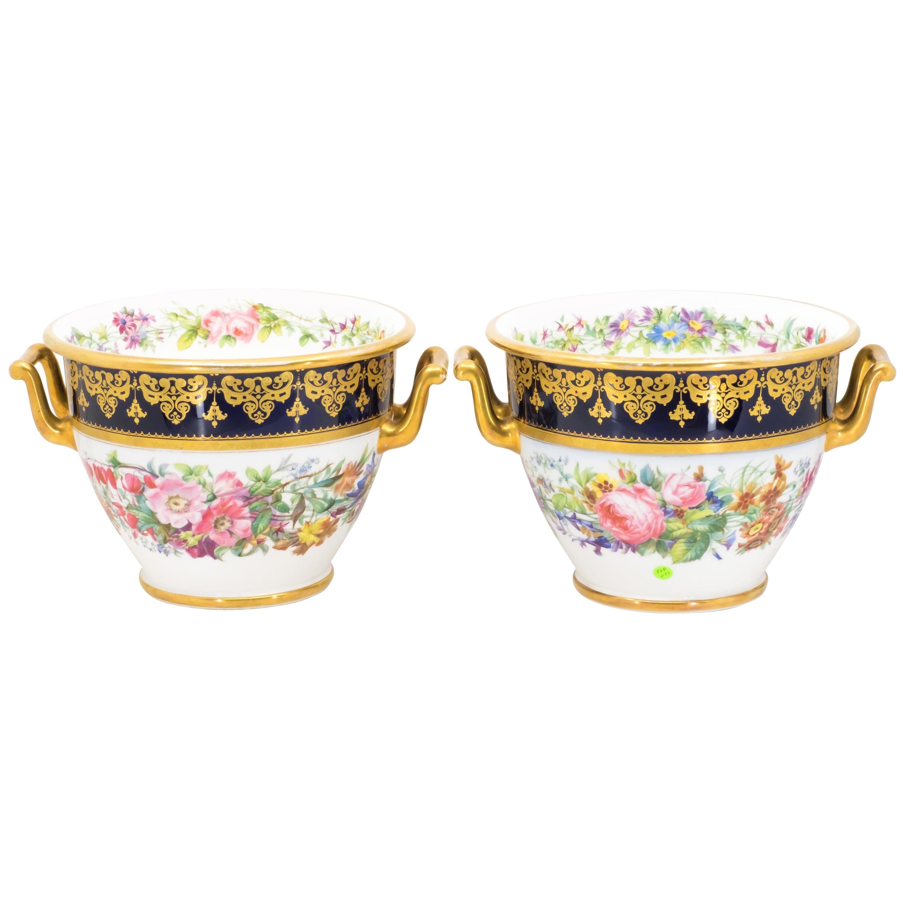 Pair of Porcelain Vases, Hand Painted French 19th Century, Mark for Sevres