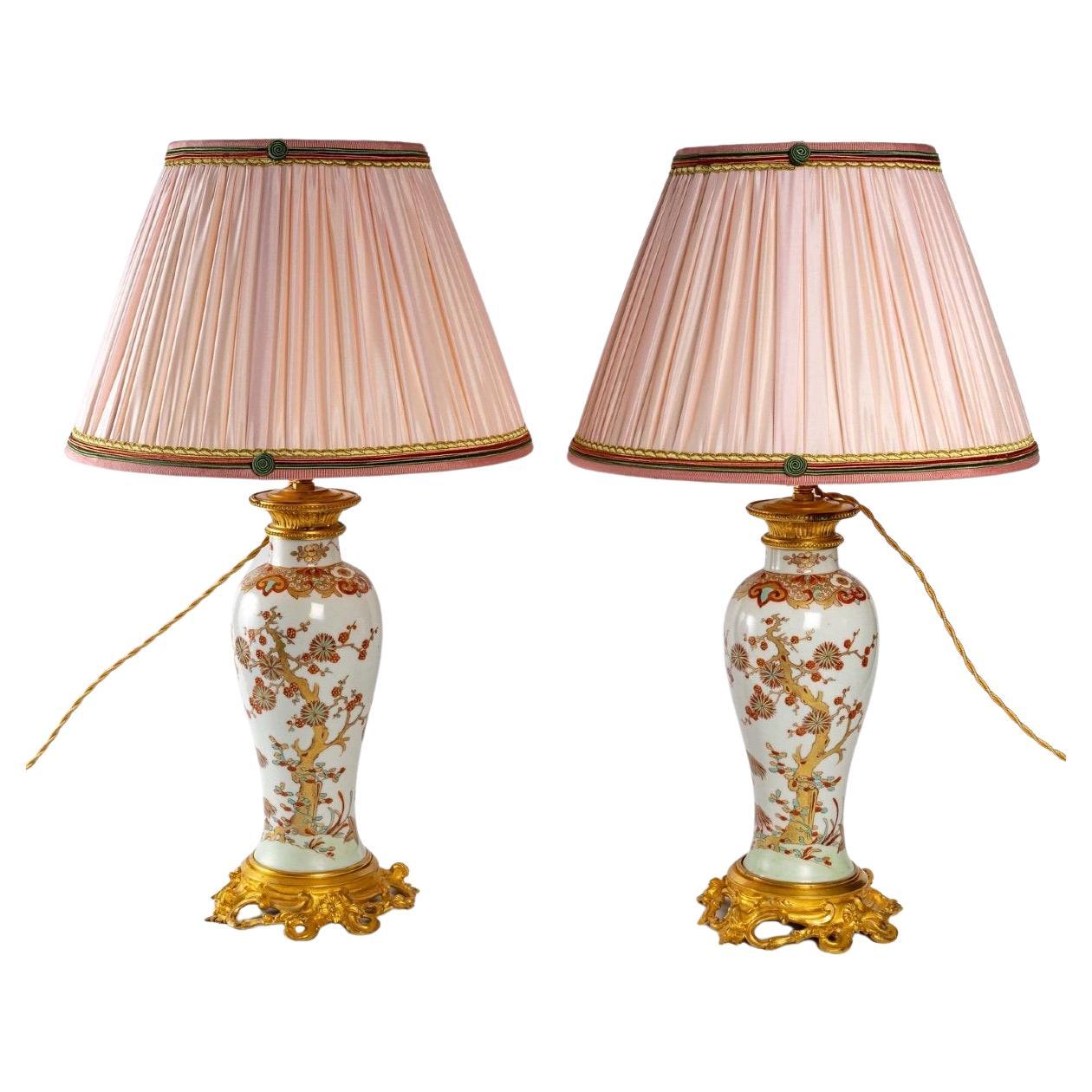 Pair Of Porcelain Vases Mounted Lamps Late 19th Century