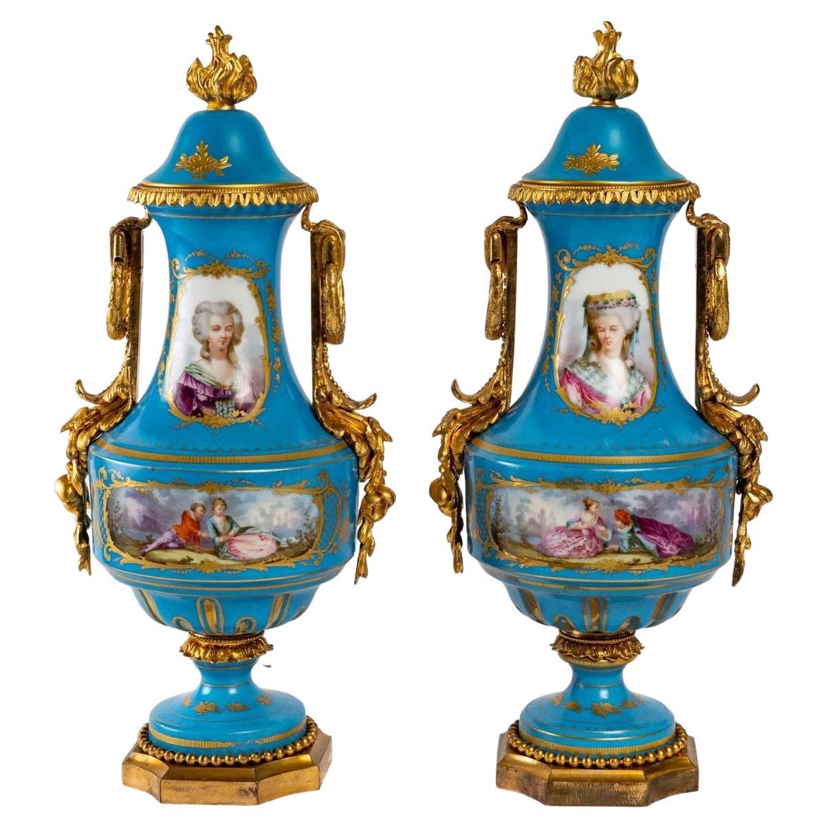 Pair of Sèvres Porcelain Vases, End of the XIXth Century For Sale at
