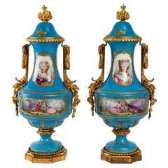 Pair of Porcelain Vases of Sèvres Style End of Xixth Century