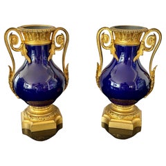 Pair of 19th Century French porcelain vases with ormolu bronze