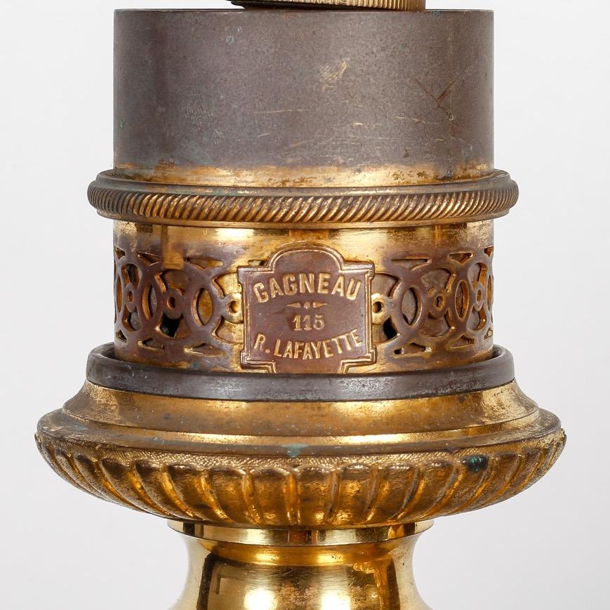 Bronze Paire de vases en porcelaine montés en lampes en bronze doré de Gagneau Paris  XIXème siècle en vente
