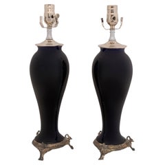 Coppia di vasi di porcellana cablati come lampade, XX secolo