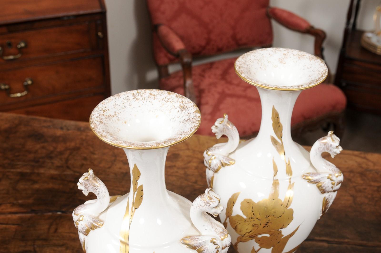 Italian Pair of Porcelain Vases with Gilt Painted Irises, 20th Century Italy For Sale