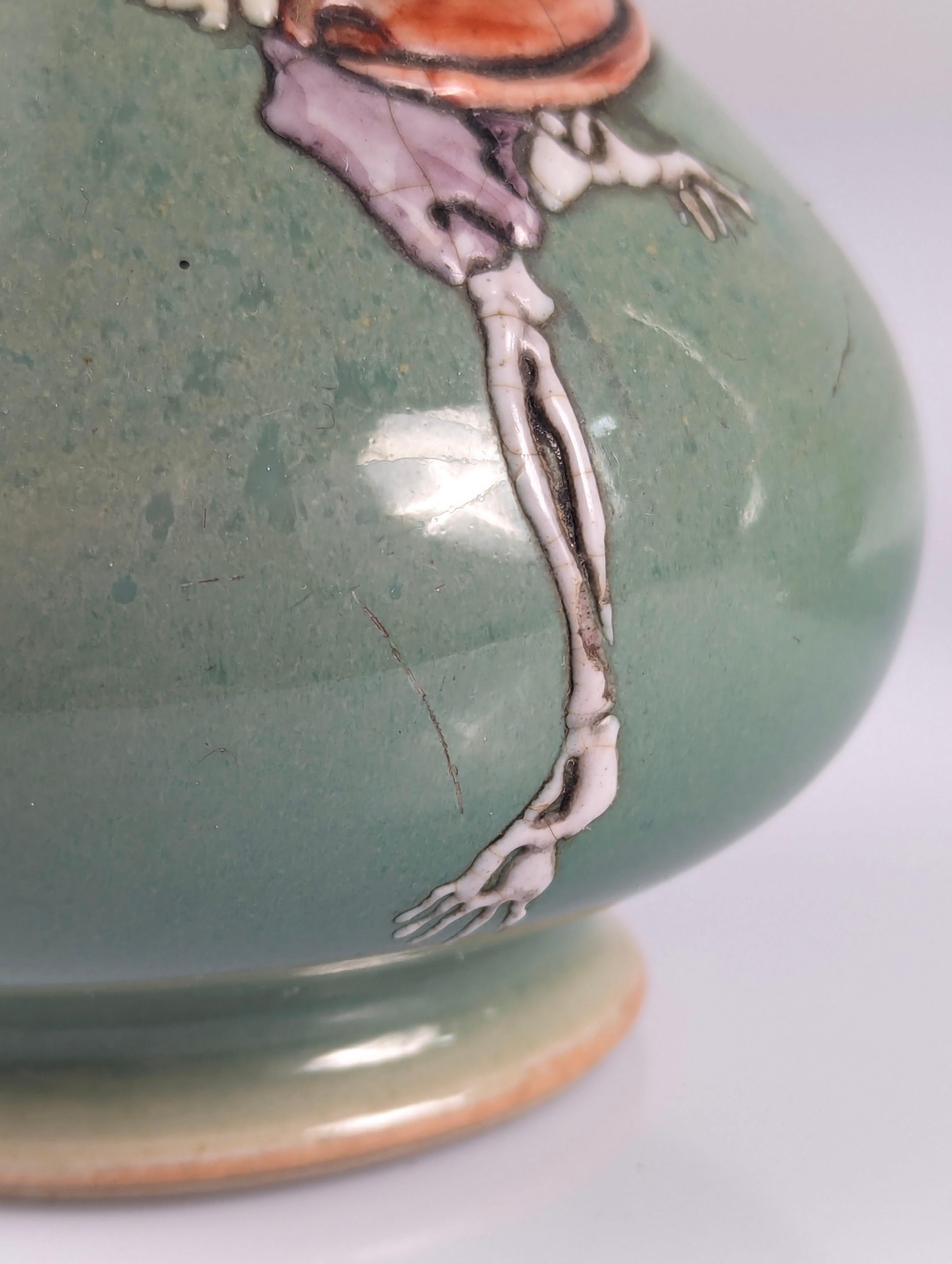 Pair of Porcelain Vases with Skeletons in Relief, Signed, Japan Era Meiji/Taisho 11