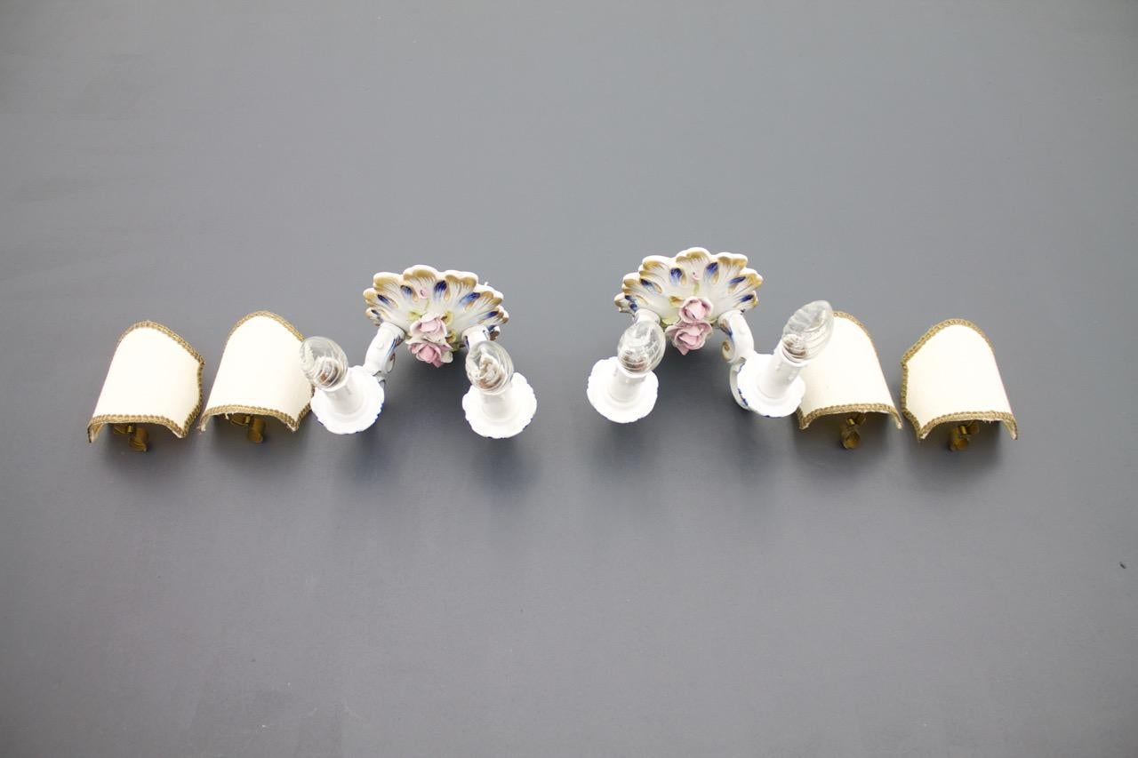 Pair of Mangani Porcelain Wall Sconces Lights Italy 1960s For Sale 3