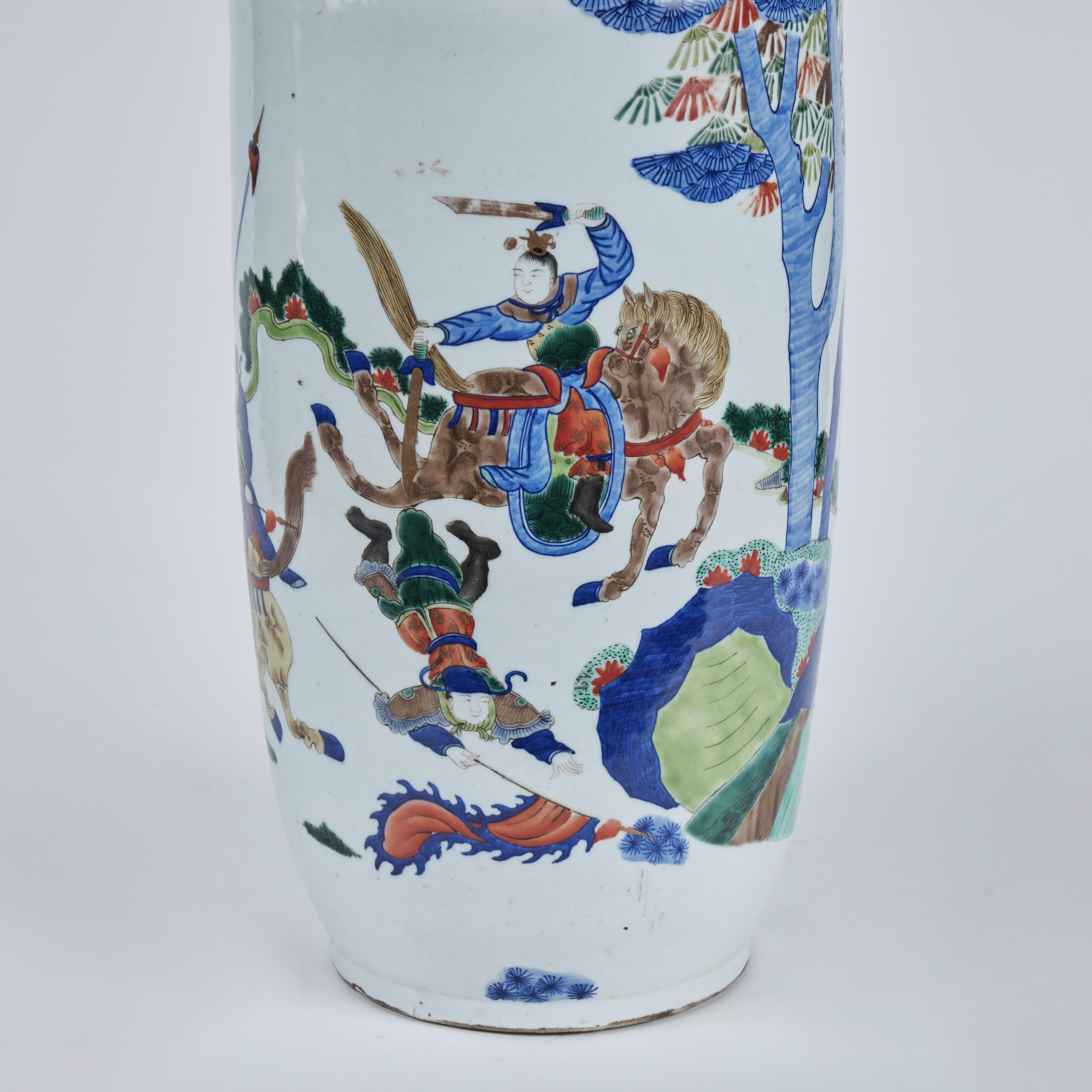 Chinese Pair of Porcelain Warrior Vases For Sale