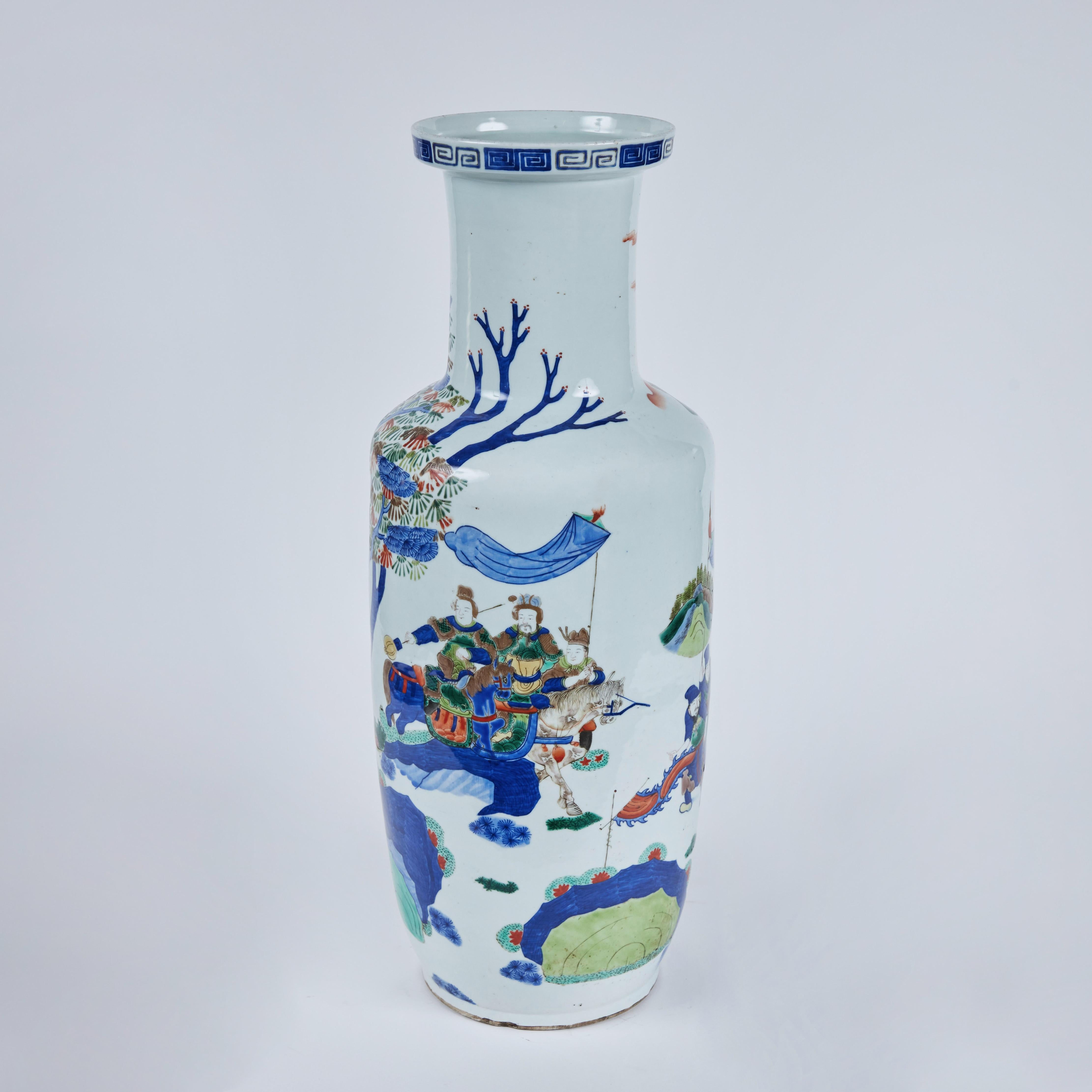 Hand-Painted Pair of Porcelain Warrior Vases For Sale