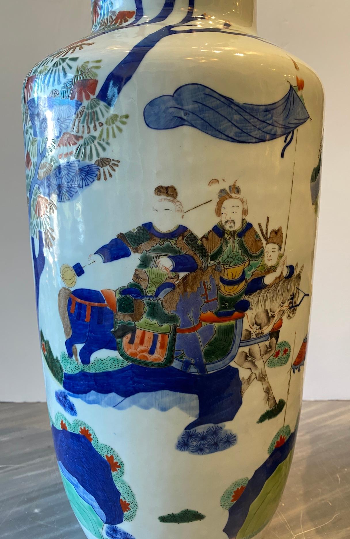 20th Century Pair of Porcelain Warrior Vases For Sale