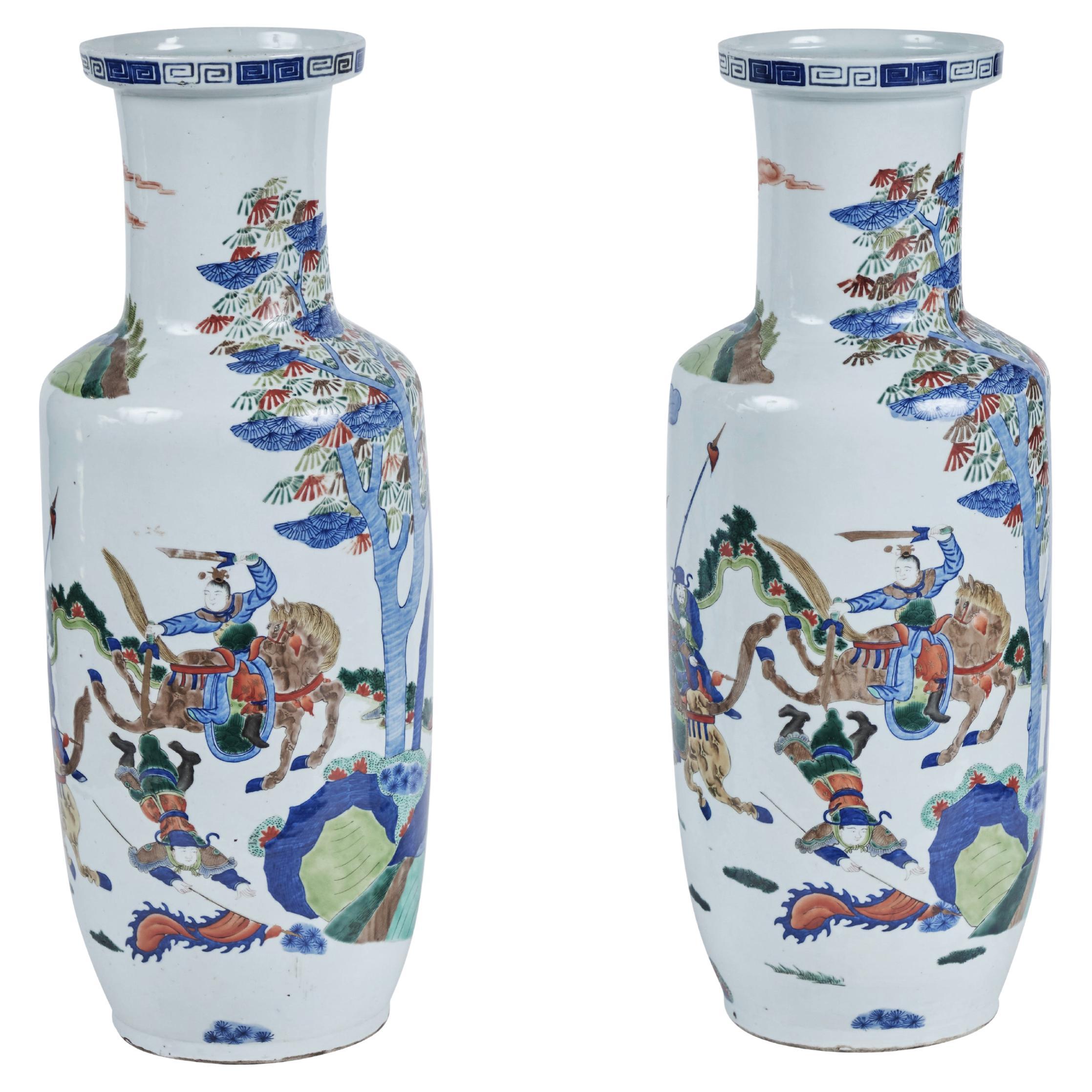 Pair of Porcelain Warrior Vases For Sale