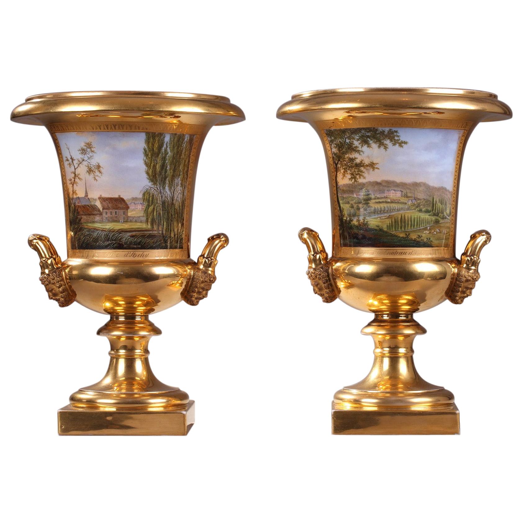 Pair of Porcelaine de Paris Vases, Restauration Period